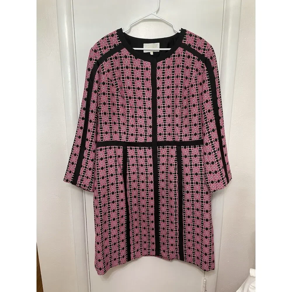 Giovanna Collection Over Coat Women’s Size 16 Pink Navy & White Floral Pattern